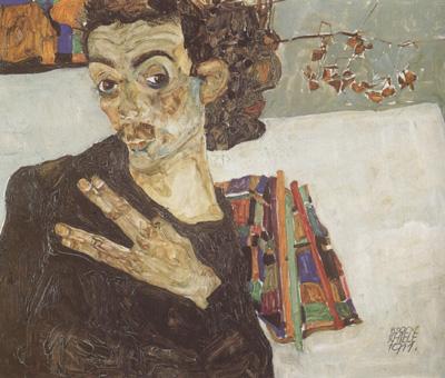 Egon Schiele Self-Portrait with Black Clay Vase and Spread Fingers (mk12) Sweden oil painting art